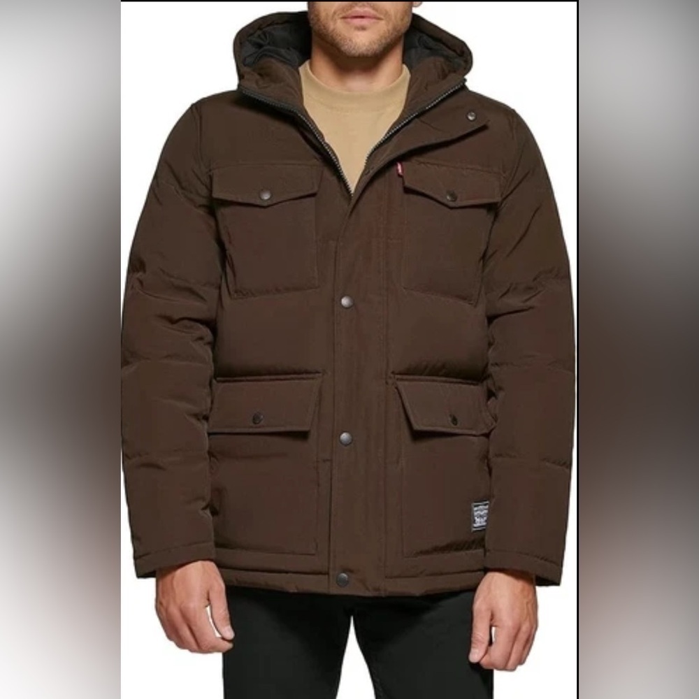 Levi's Men's M Medium Arctic Cloth Heavyweight Parka Puffer Jacket Brown EUC